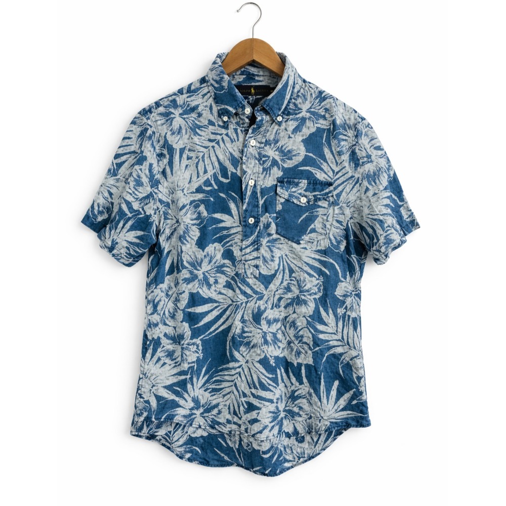 Ralph Lauren Linen Shirt Mens M Button Down Floral Tropical Travel Resort Preppy